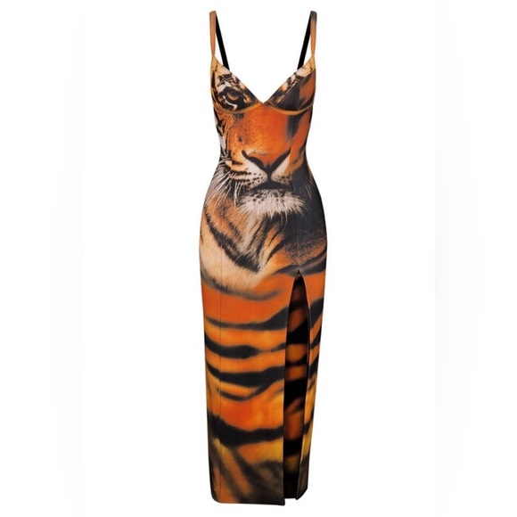 SKIMS Dresses & Skirts - Roberto Cavalli x SKIMS Tiger-Print Orange & Black Maxi Dress with Front Slit